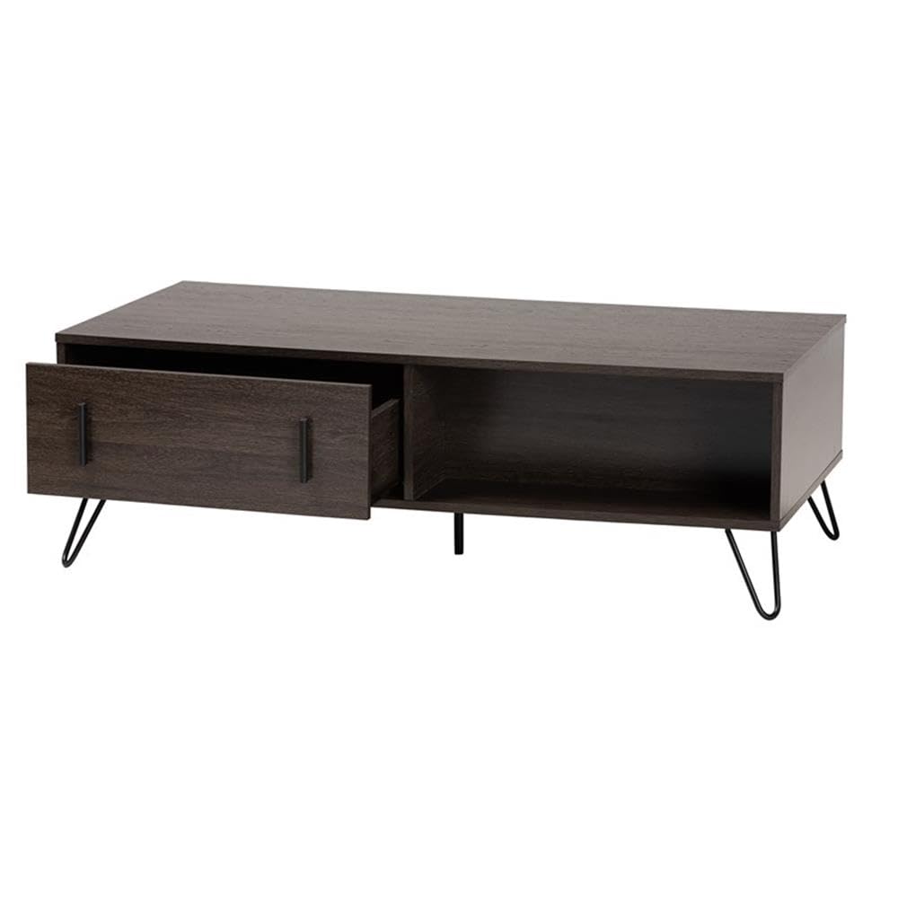 Baxton Studio Baldor Modern and Contemporary Dark Brown Finished Wood and Rose Gold-Tone Finished Metal 2-Drawer Coffee Table